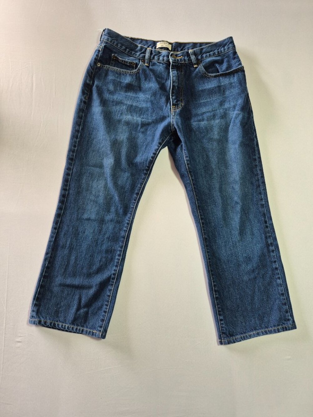 J.Crew Factory Mens Jeans 35x32 100% Cotton Straight Leg Medium Wash Blue Denim